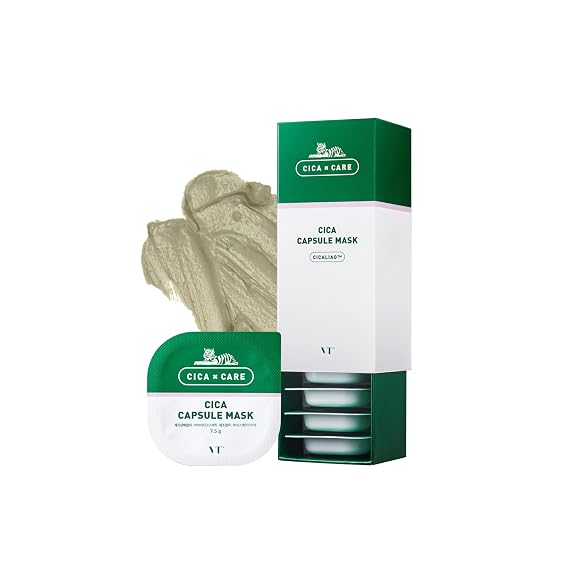 VT COSMETICS CICA Capsule Mask, Soothing, Korean Facial Mask, Centella Asiatica Extract, Hyaluronic Acids, Nourishing Skin Treatment Mask for Dry, Dull Skin