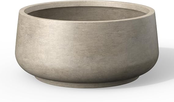 Kante Large Round Bowl Weathered Concrete Planter 17.3" Dia, Outdoor