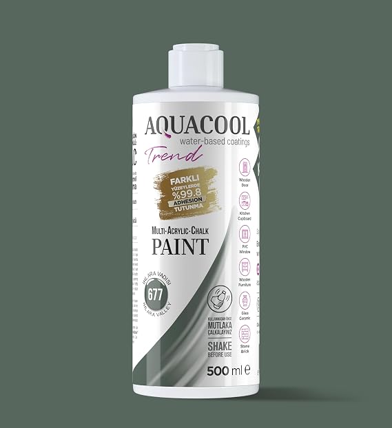 Aqaucool Trend Su Bazlı Hibrit Boya Kapı, Dolap, Fayans, Mobilya Boyası 500ml (TRD 677 Ihlara Vadisi)