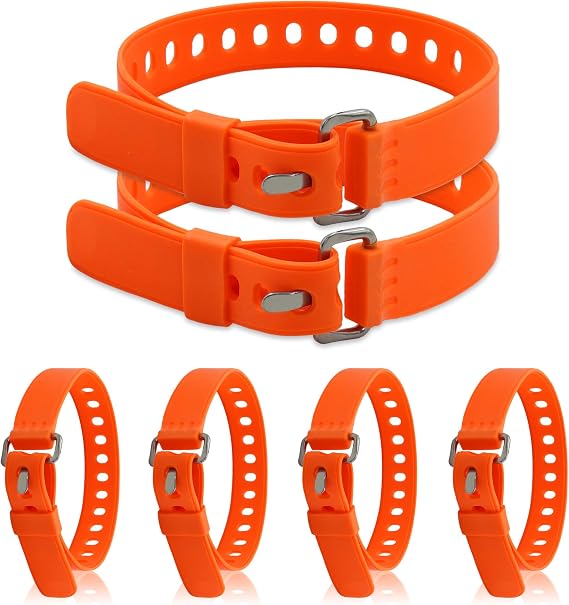 6 Pack Silicone Utility Industrial Straps with Holes, 20 Inch Orange | Adjustable Straps with Buckles, Reusable Tie Downs for Securing Bike Gear, Skis Equipment, Garden Hoses