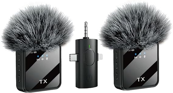 3 in 1 Wireless Microphone for iPhone Android Wireless Lavalier Microphone Noise Canceling Lapel Mic for Interview Video Podcast