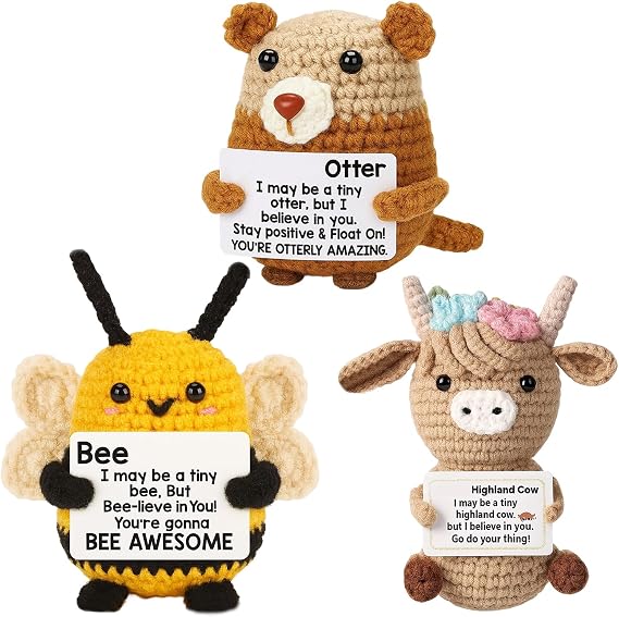 YSFVNP 5 Pcs Emotional Support Gift, Positive Gifts, Emotional Support Crochet Set with Plush Plants & Animals Uplifting Presents for Friends, Colleagues & Exam Luck (Multicolor) (Multicolor 3)