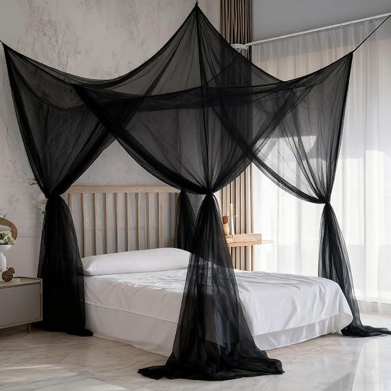 lazyzzz Bed Canopy, Black Canopy Bed Curtains Bed Drapes Mosquito Net for Queen Size Bed, Bedroom Decor Drapes Patio Indoor Outdoor Room Decor Mosquito Netting