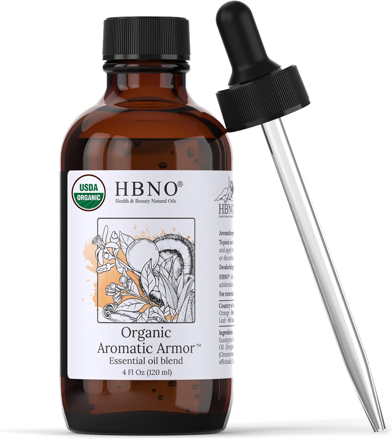 HBNO Organic Aromatic Armor Blend Comparable to Thieves - 4 oz 120ml Value Size - Natural Essential Oil Blend - Perfect for Cleaning, Aromatherapy, DIY, Soap and Diffuser
