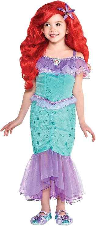 Girl's Ariel Classic Costume | Kids Shimmering Mermaid Dress with Tulle Accents for Halloween or Themed Parties