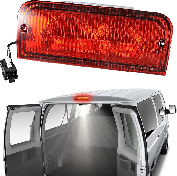 Center High Mount Stop Light Third Brake Light with Indoor LED Lamp Compatible with 1992-2022 Ford E150 E250 E350 E450 E550 Econoline Super Duty Replaces 6C2Z13A613B, F2UZ13A613B, XC2Z13A613BA