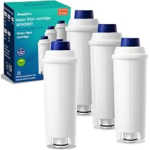 DLSC002 Water Filter Replacement for De'longhi Coffee Machines, Activated Carbon Water Softener Filter, Compatible with Magnifica Evo, Dinamica, Eletta, ECAM, ESAM, ETAM, BCO410/420, EC680/800, 4 Pack