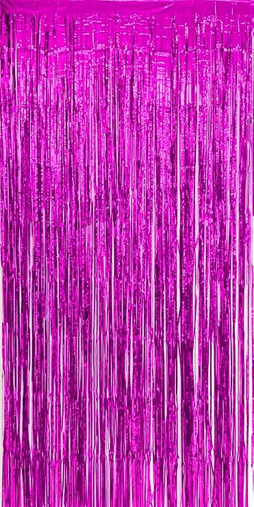 Allgala 4 Pack Fuchsia Metalic Tinsel Party Photo Backdrop Curtain 3.3x6.6 FT (1x2M) Photo Booth Background Curtains Door Fringe Decor Party Streamer for Birthday Graduation New Year Eve