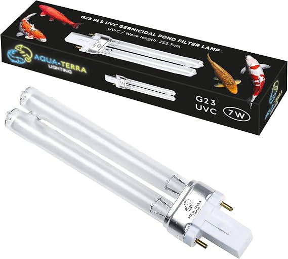 7W Pond Filter Bulb – UVC Ultra Violet Bulbs for Filters & Clarifiers – Germicidal G23 2pin PLS lamp Base for Replacing UV Bulbs in Garden Pond Filters