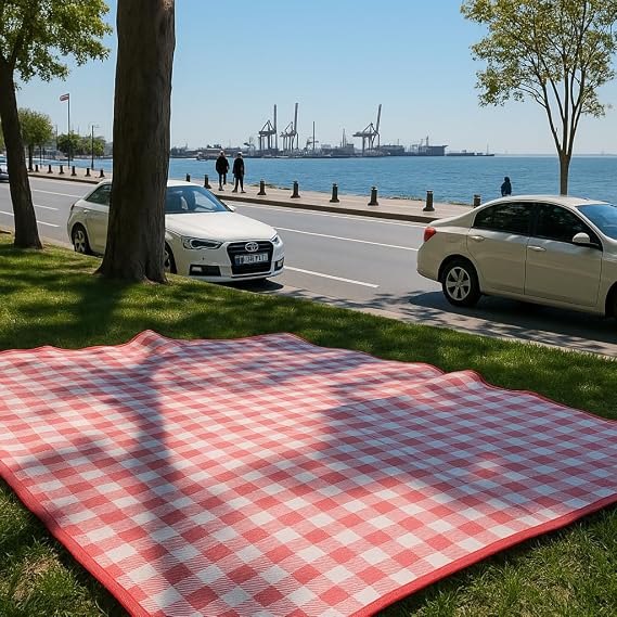 Pinterest Piknik Örtüsü 200x150 cm Su Geçirmez Çift Katlı Kamp ve Plaj Örtüsü (Kırmızı)