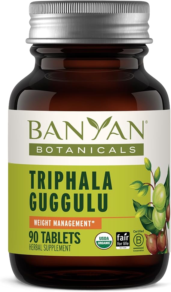 Banyan Botanicals Organic Triphala Guggulu Deep Tissue Detox & GI Tract Support Advanced Herbal Cleansing Supplement with Guggulu Resin Systemic Waste Elimination 90 Tablets USDA Organic