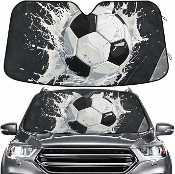 Windshield Sun Shade Soccer Ball Front Window Block UV Shades Visor Reflective Retractable for Car SUV Trucks, c539s1091
