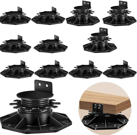 12Pack Adjustable Deck Support Pedestal Foundation, Deck Blocks Support Paver Base, Adjustable Height from 1.26'' to 2.9'', Suitable for Outdoor Anti-Corrosive Wood