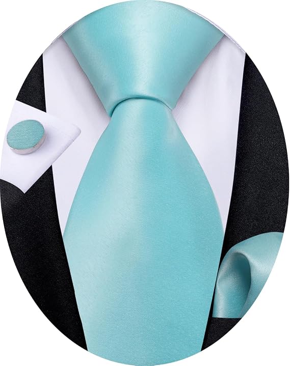 DiBanGu Mens Tie Satin Plain Necktie and Pocket Square Cufflinks Set Wedding Party Business
