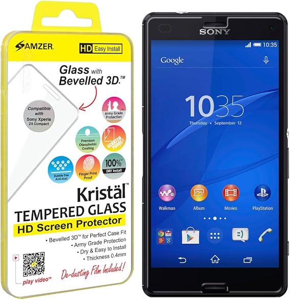 AMZER Kristal Tempered Glass Screen Protector for Sony Xperia Z4 Compact - Retail Packaging - HD Clear