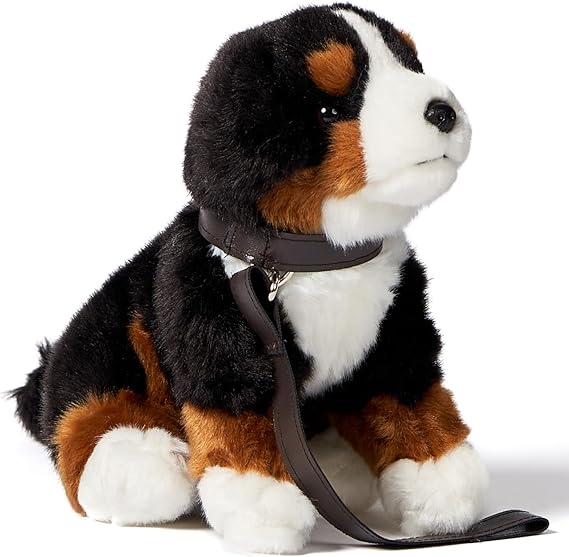 Uni-Toys - Bernese Mountain Dog Puppy, Sitting - With Lead - 19 cm (Height) - Plush Dog Pet - Plush Toy, Cuddly Toy