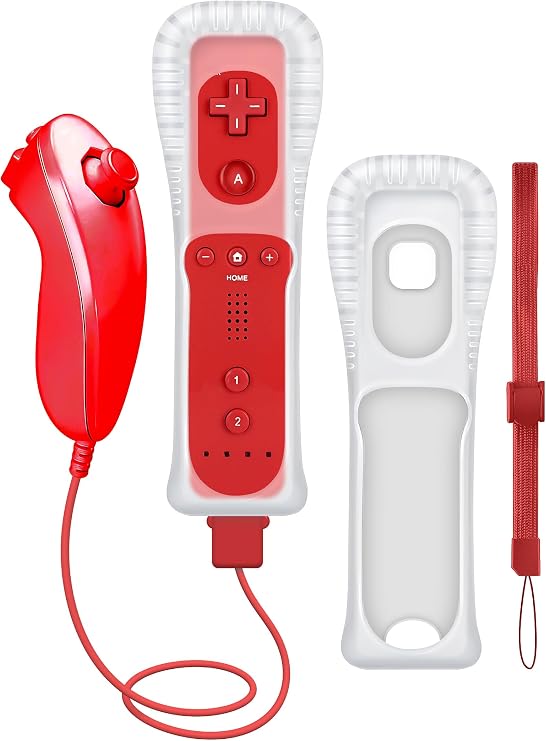 WDZP (Red) Remote Controller with Motion Plus for Wii/WII U, 2 in 1 Remote with Nunchuck Controller for Wii/WII U Console [nintendo_wii_u]
