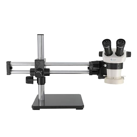 LX Microscopes by UNITRON 20717BB System 230BB-LEDECO Stereo-Zoom Binocular Microscope with Ball Bearing Boom Stand, LED-ECO Ring Light, 20mm