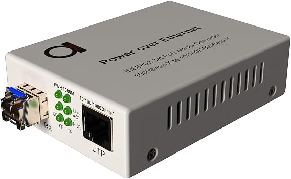 PoE Fiber Single Mode LC Gigabit Ethernet Media Converter, PSE Injector