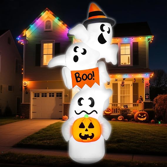 JOYIN Halloween Inflatable Ghost Outdoor Decorations, Giant Overlap Ghost Inflatable Decor with LEDs, Blow Up Yard Decorations for Halloween Party Garden Lawn Yard Decor