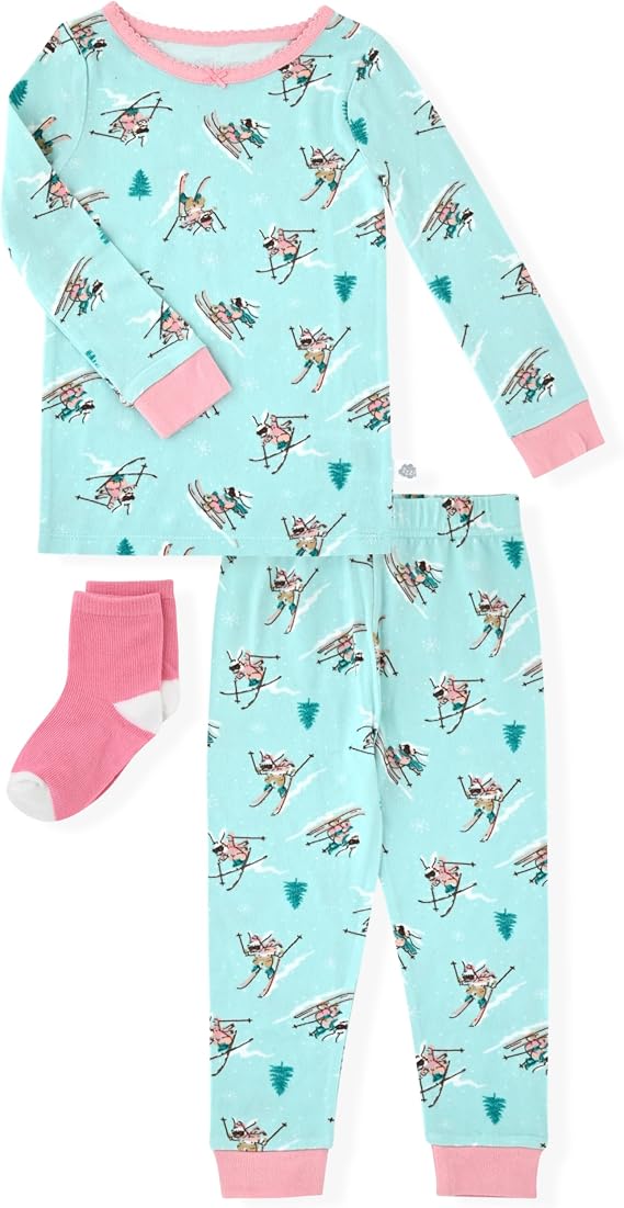 Sleep On It Toddler Girls Pajamas Sets for Kids Snug Fit Girls Sleepwear With Matching Socks