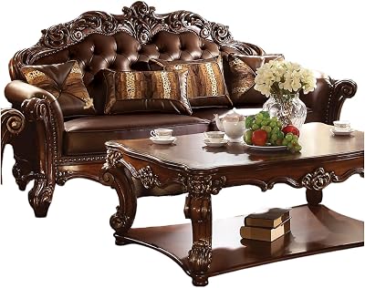 Acme Vendome Sofa with 3 Pillows in Cherry PU