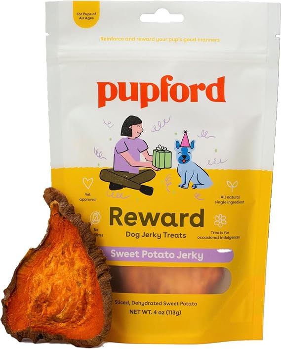 Pupford Crunchy Jerky, 1 Ingredient Dog & Puppy Treats (Sweet Potato, 4 oz) | Made in the USA, High protein, Low-calorie snack and reward, No grains or fillers, Great for picky eaters and allergies