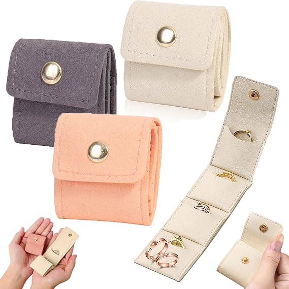 Mini Travel Jewelry Bag, 2026 Upgraded Mini Jewelry Travel Pouch, Foldable Multifunctional Small Travel Jewelrys Pouch With Buckle for Earrings, Rings, Necklaces (3PCS)