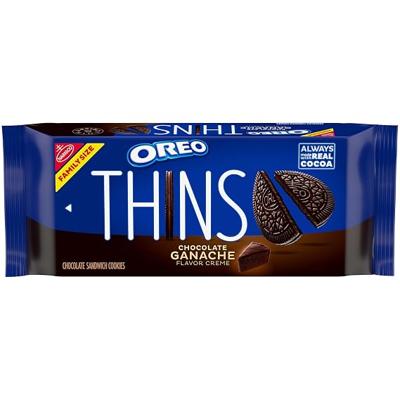 OREO Thins Chocolate Ganache Creme Chocolate Sandwich Cookies, 12.33 oz | Family Size, Always made with Real Cocoa, Certified Kosher