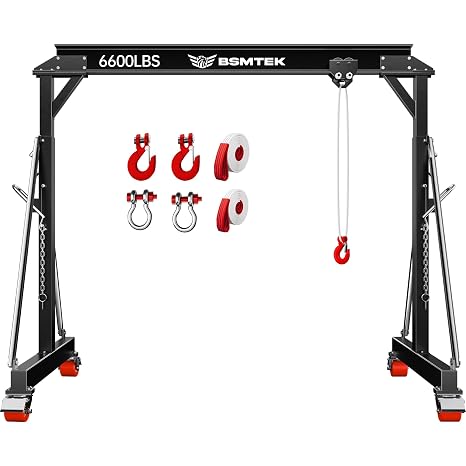 3 Ton Gantry Crane 6600lbs Capacity, 2026 Upgraded Adjustable Height (8.53-12.47 FT), Width (6.56 FT), Steel I-Beam Construction, Portable Shop Hoist for Factories, Warehouses, Auto Repair
