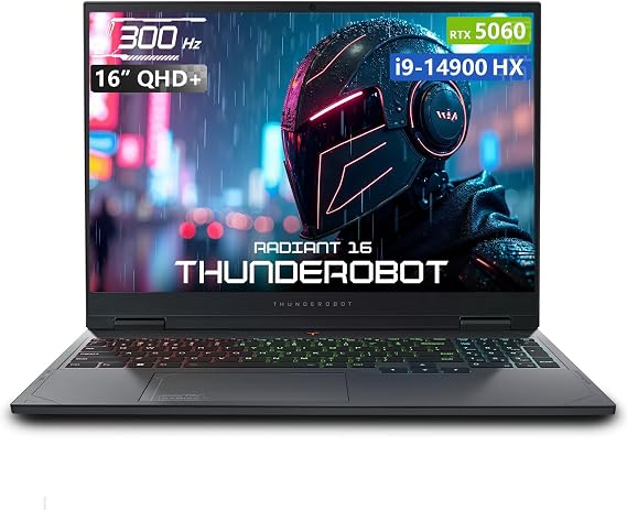 Thunderobot Radiant 16 i9 5060 2.5K Gaming Laptop, 16" QHD+ up to 300Hz 2.5K Display, Core i9-14900HX, GeForce RTX 5060, 16GB DDR5 RAM, 1TB SSD, RGB Backlit Keyboard, Wi-Fi 6, Win 11 Home, Black