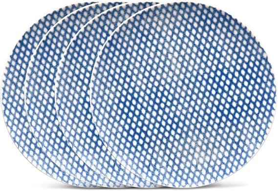 Noritake Blue Hammock Set of 4 Coupe Dots Salad Plates, 9-1/2"