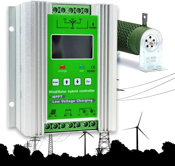 Wind Solar Hybrid Controller 12V/24V Auto Parameter Adjustable LCD Display Solar Panel Regulator with Booster Function and Dump Load, for Home, Boat, Street Light