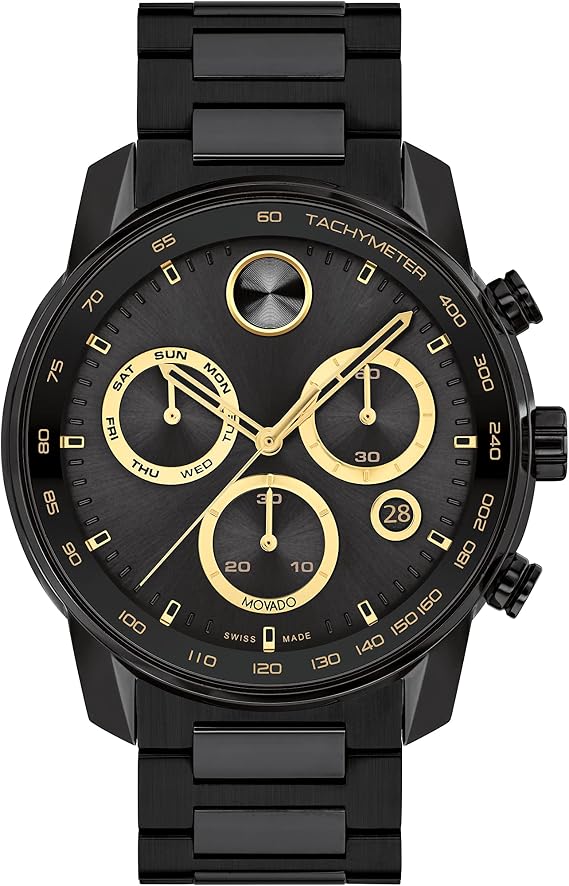 Movado Bold Verso Men's Sport Watch - Swiss Quartz Chronograph Movement, Stainless Steel Link Bracelet - 5 ATM Water Resistance - Luxury Fashion Timepiece for Him - 44mm