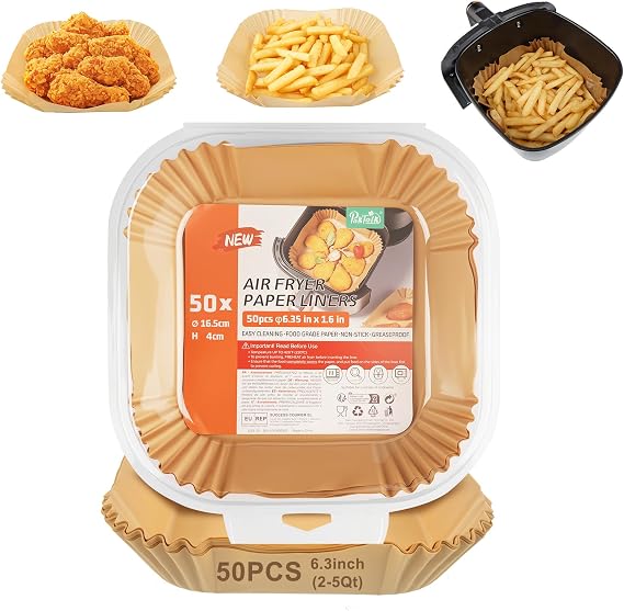 Air Fryer Liners, 6.3 Inch Air Fryer Parchment Paper Liners, Heat Resistant & Pre-Cut for Easy Clean, Fits 2-5Qt Air Fryer Baskets (6.3inch-50pcs)