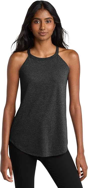 District Womens Perfect Tri Rocker Tank - Casual Halter Neck Top, Relaxed Fit Sleeveless Shirt, Soft Tri-Blend Fabric