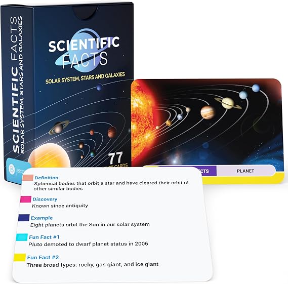Astronomy Flash Cards 77 Space Facts, Solar System, Stars & Galaxies | Back to School astronomy cards for science class, homeschool and STEM study covering space, planets, stars and galaxies