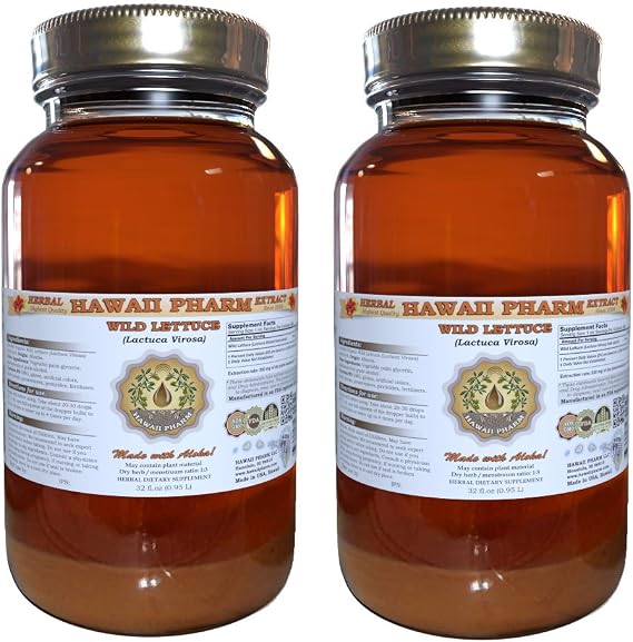 Hawaii Pharm Wild Lettuce (Lactuca Virosa) Liquid Extract, Wild Lettuce Dried Herb Tincture, Herbal Supplement, Made in USA, 2x32 fl. oz