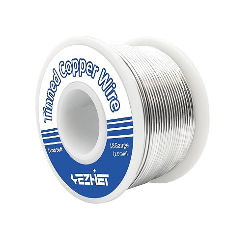 Tinned Copper Bus Bar Wire 108 Ft, 18 Gauge, 0.5LB Spool for Stained Glass Project, Crafts, and Jewelry Making