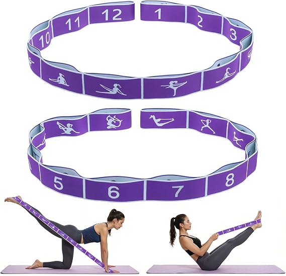 Yoga Straps for Stretching, Elastic Bands for Exercise 12 Gears | Stretch Band with Loops, for Pilates, Yoga, Ballet, Gymnastics, for Women Men