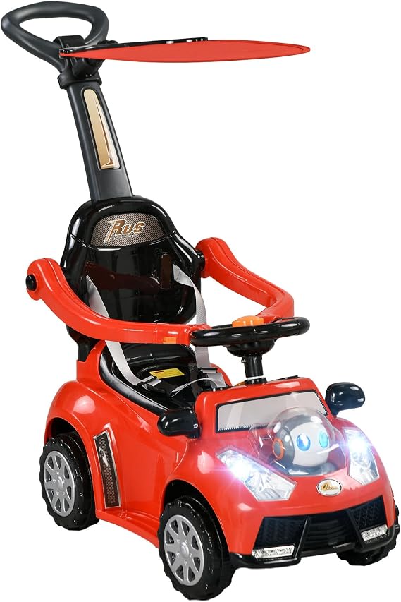 Qaba Push Car for Kids 1-3 Years Foot to Floor Music Horn Canopy Red