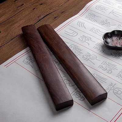 Wooden Calligraphy Paperweight,Rosewood Paper Flat Paperweight,（1 Pair of8.66X1.5 inch） Calligraphy PaintingWritingDrawing Town Ruler,Soild Wood Town Ruler for Calligraphy Practice,