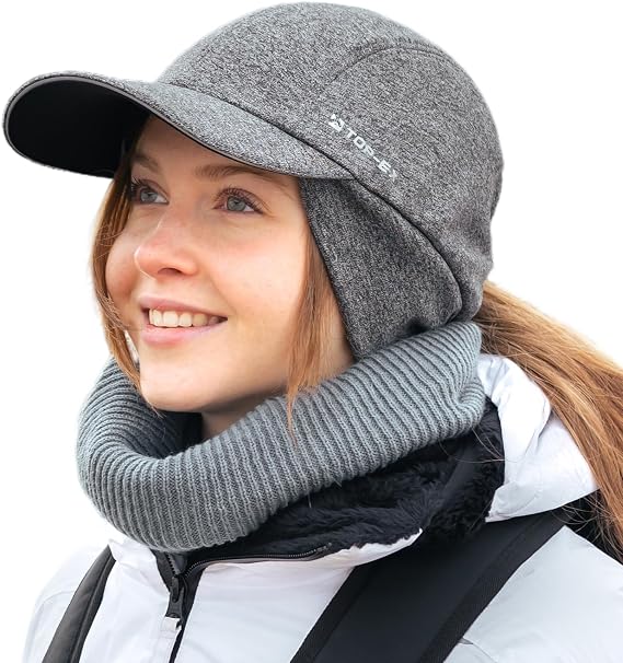 Women's Water-Repellent Winter Ponytail Baseball Cap with Fleece Ear Flaps