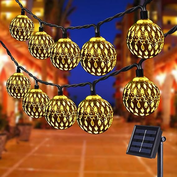 Solar String Lights Outdoor, 50LED 8 Modes Garden Lights Solar Fairy Lights Waterproof 23ft Lighting for Gazebo, Fence, Wall, Patio, Christmas, Wedding Decoration(Warm White)