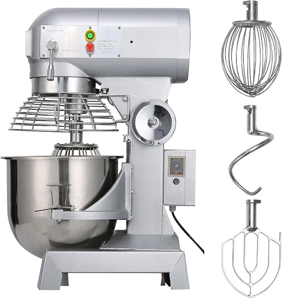 Happybuy 10Qt Commercial Food Mixer, 450W Power, 3 Adjustable Speeds: 110/178/390 RPM. Heavy Duty, 110V with Stainless Steel Bowl, Dough Hooks, Whisk & Beater. Ideal for Schools, Bakeries, Restaurants