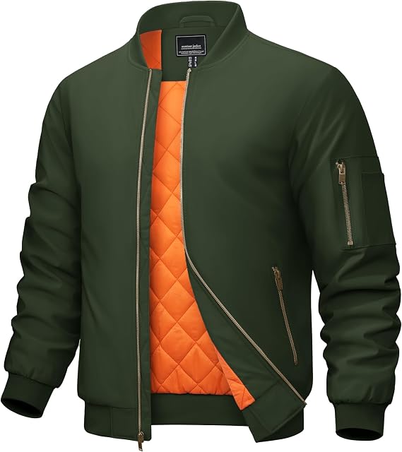 CRYSULLY Mens Lightweight Bomber Jacket Full Zip Winter Casual Windbreaker
