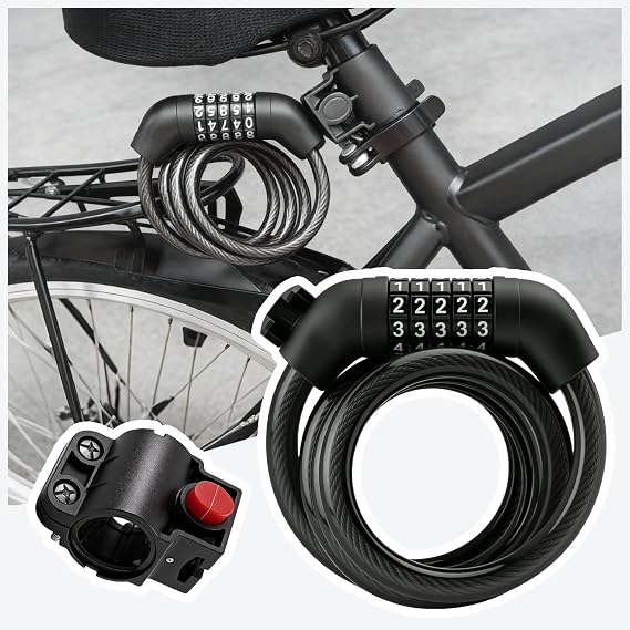 4FT 5-Dial Resettable Long Bike Lock Cable,High-Strength Anti-Cut Bike Cable Locks with Quick-Release Mount,Universal Cables Bikes Lock Combination for Bikes/Scooters/Motorcycles