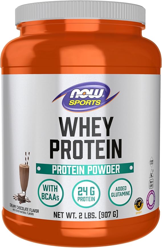 NOW Foods Sports Nutrition, Whey Protein, 24 G With BCAAs, Creamy Chocolate Powder, 2-Pound