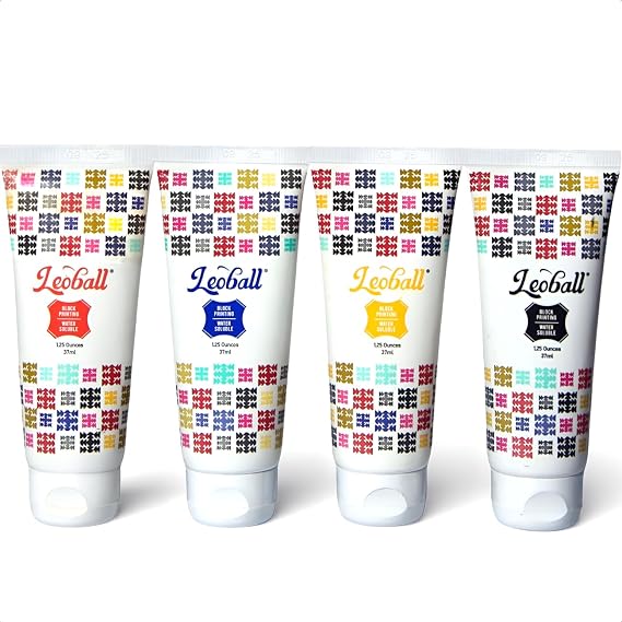 Leoball Water-Soluble Block Printing Ink Starter Set: 4-Color Included (Black, Red, Blue, Yellow) - 1.25 Ounce Tube Each