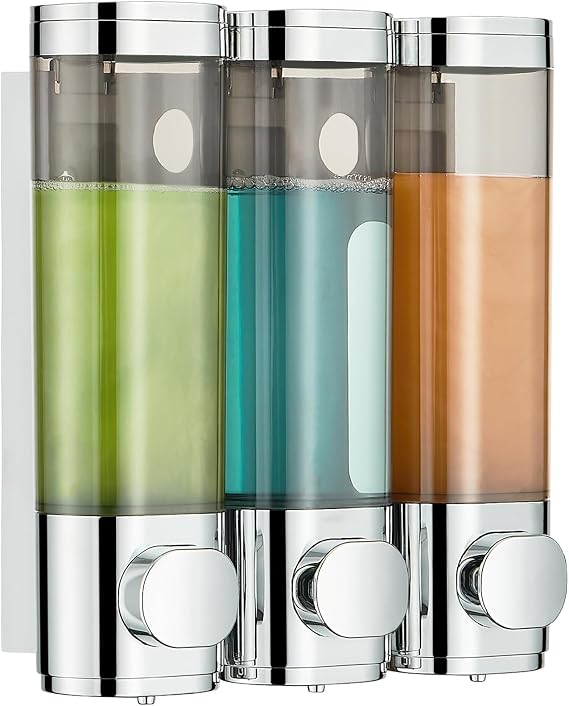 modunful Shower Dispenser 3 Chamber No Drill Shampoo Dispenser for Shower Wall Mounted Shampoo Conditioner Body Wash for Bathroom,Large Capacity,Chrome